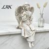 Retro Angel Garden Decoration Winged Statue, Resin Praying Figurine, Elegant Healing Courtyard Ornament Sitting Sculpture for Outdoor Indoor
