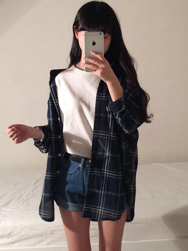 Women's Long Sleeve Plaid Cardigan Shirt - Casual Autumn Loose Fit Top