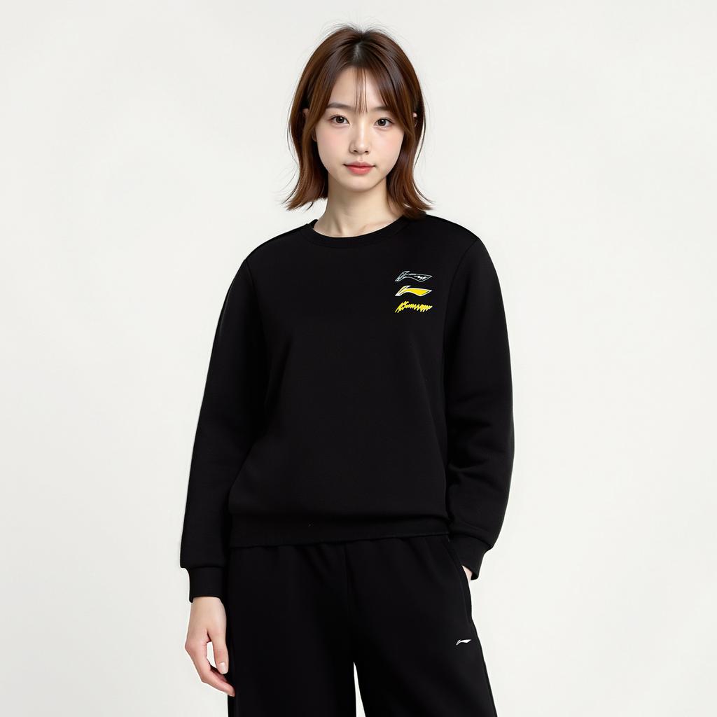 Li-Ning Casual Loose Round Neck Solid Color Soft Warm Skin-Friendly Sweatshirt Women Sweatshirt AWDVJ48-1