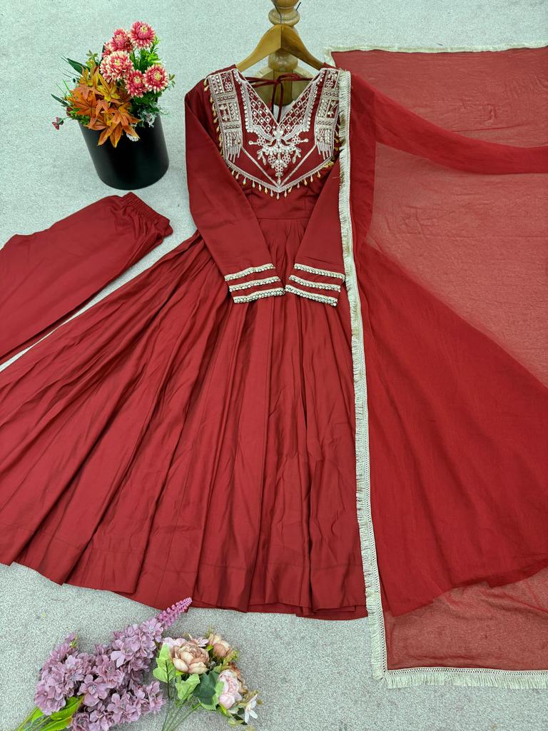 Women Anarkali Gown Salwar Suit Salwar Kameez With Dupatta Set Indian Designer Ethnic Wear