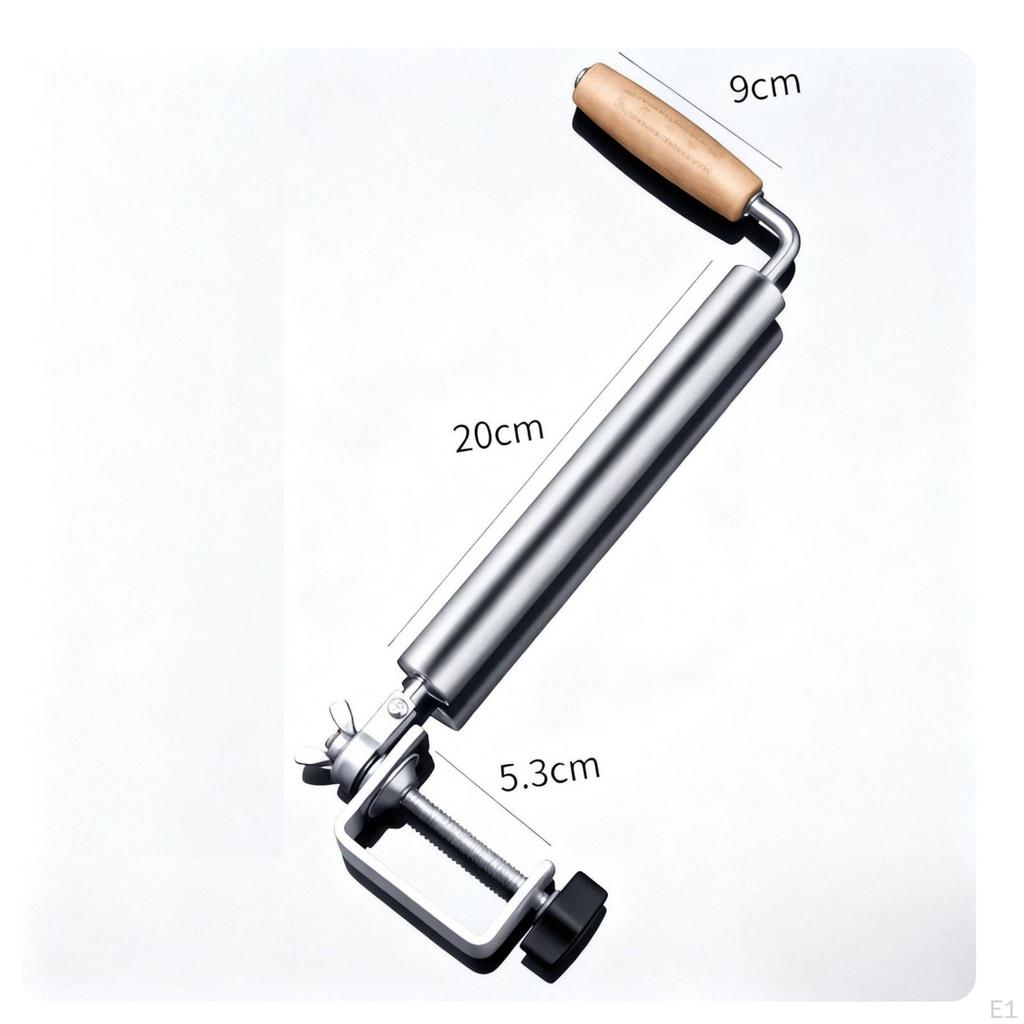 Rolling Pin with Clamp Table Mount Manual Pastry Roller Stainless Steel Handles for