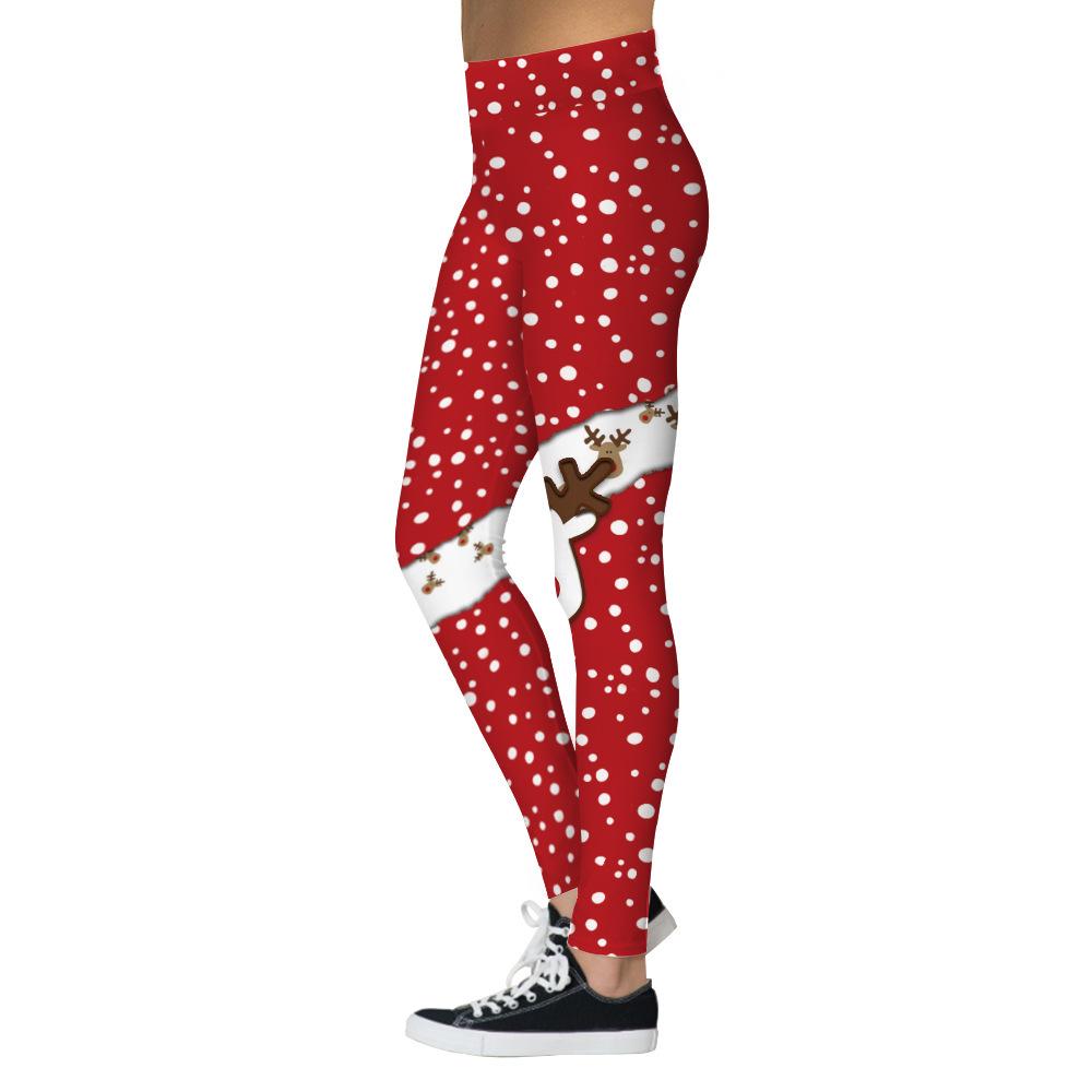 Fashion Christmas Print Fitness Sports Hip Lifting High Waist Bottom Pants Women Yoga Pants