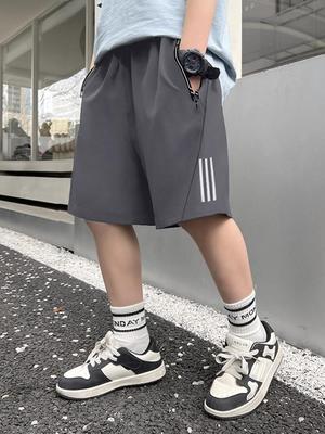 Summer Boys' Mid-Length Casual Quick-Dry Shorts - Lightweight, Breathable Ice Silk for Sporty Kids.