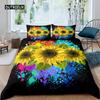 Sunflower Duvet Cover Set Queen Set Milk Cow Comforter Cover Black White Abstract Bedding Set Plant Leaf Polyester Quilt Cover