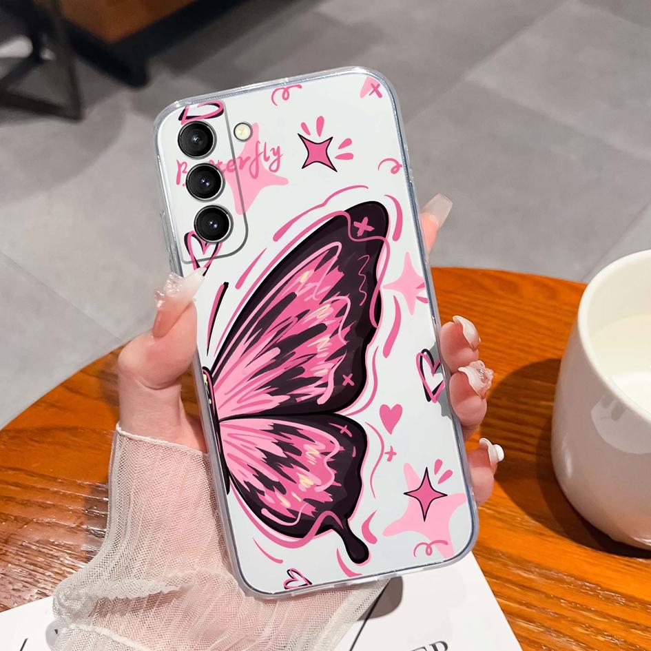 Back Cover For Samsung S21 S22 S23 Ultra Plus S6 S7 S9 Edge Bumper Case Screen Protector Luxury Graffiti Butterfly Silicone Soft TPU Transparent Shell
