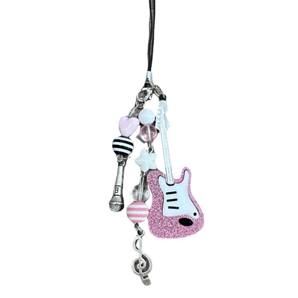 Stylish Violin Phone Charm Eye Catching Beaded Keyring Guitar Key Pendant Fashionable Alloy Key Chain for Bags Key