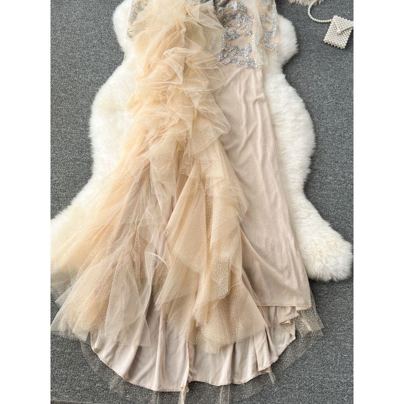 Accessible Luxury Banquet Niche Style Three-Dimensional Mesh Dress Dress