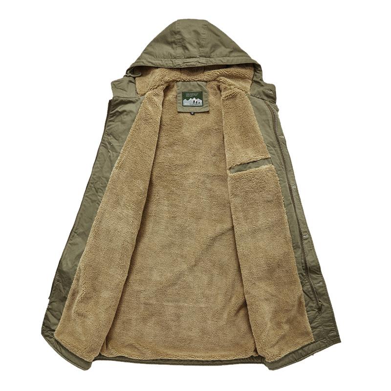 Zimní retro námořnický kabát s bavlněnou výplní, středně dlouhý, palubní oblek, trendy s kapucí, zesílený, pánská bunda z jehněčí vlny s bavlněnou výplní