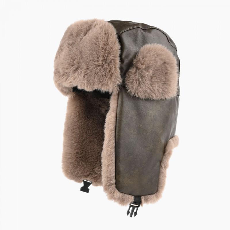Winter Fleece-Lined Leather Trapper Hat Men Women Warm Ear Protection Cap Outdoor Cycling Skiing Cold Weather