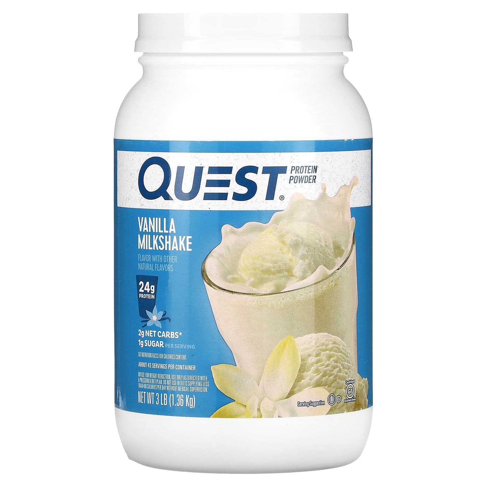 

Quest Nutrition, Protein Powder, Vanilla Milkshake, 3 lb (1.36 kg)