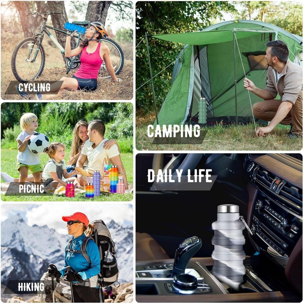Collapsible Water Bottle, Reuseable BPA Free Silicone Foldable Bottles Portable Hiking Cup For Outdoor Mountaineering Tours
