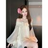Gentle Wind French Bow One-word Shoulder Chiffon Dress Summer New Temperament Age-reducing Loose and Thin Short Skirt