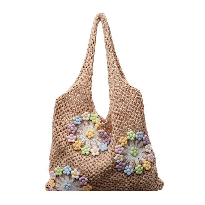 Women's Knitted Hollow Flower Woven Bag Women's New Flower Shoulder Seaside Beach Handbag