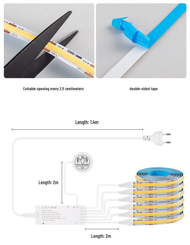 Smart Touch COB LED Strip with Hand Sweep Sensor for Cabinets