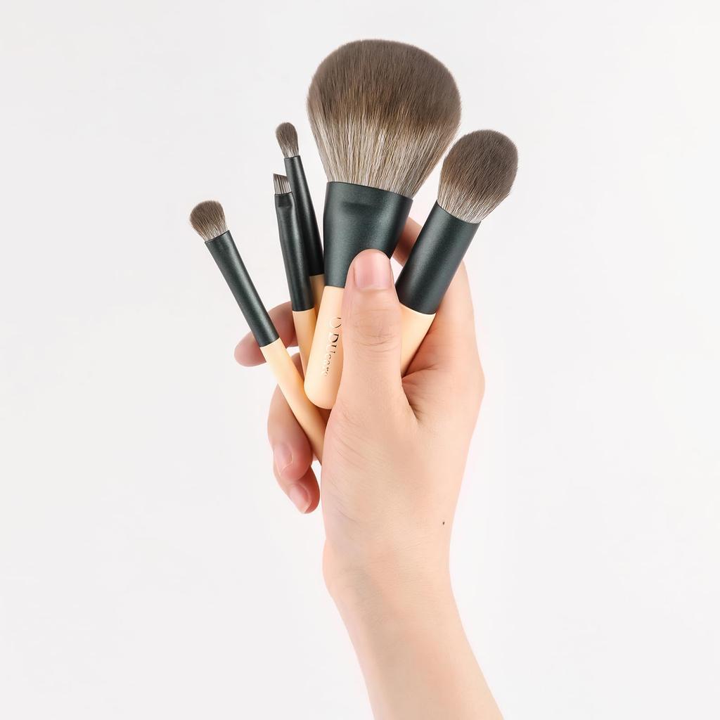 DUcare Portable Makeup Brush Set of with PU Storage Premium Fiber Fluffy Powder Blush Eyeshadow Eyebrow Portable Makeup Popular Cute Brush Set 5,