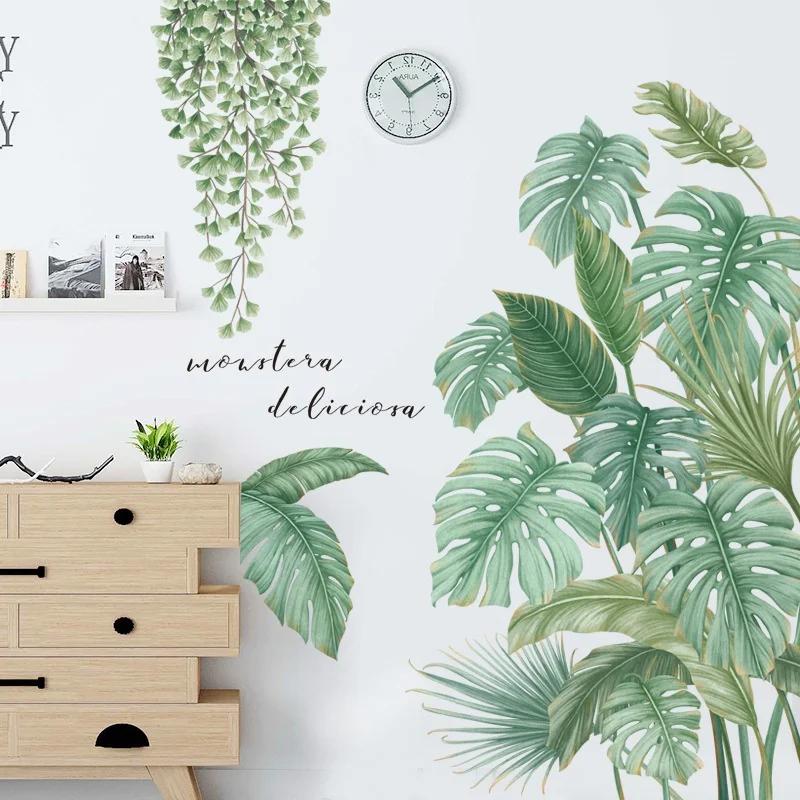 Tropical Monstera Leaf Plants Wall Art Sticker Nordic Wall Decals Vinyls Stickers Living Room Bedroom Kitchen Home Decor Sticker