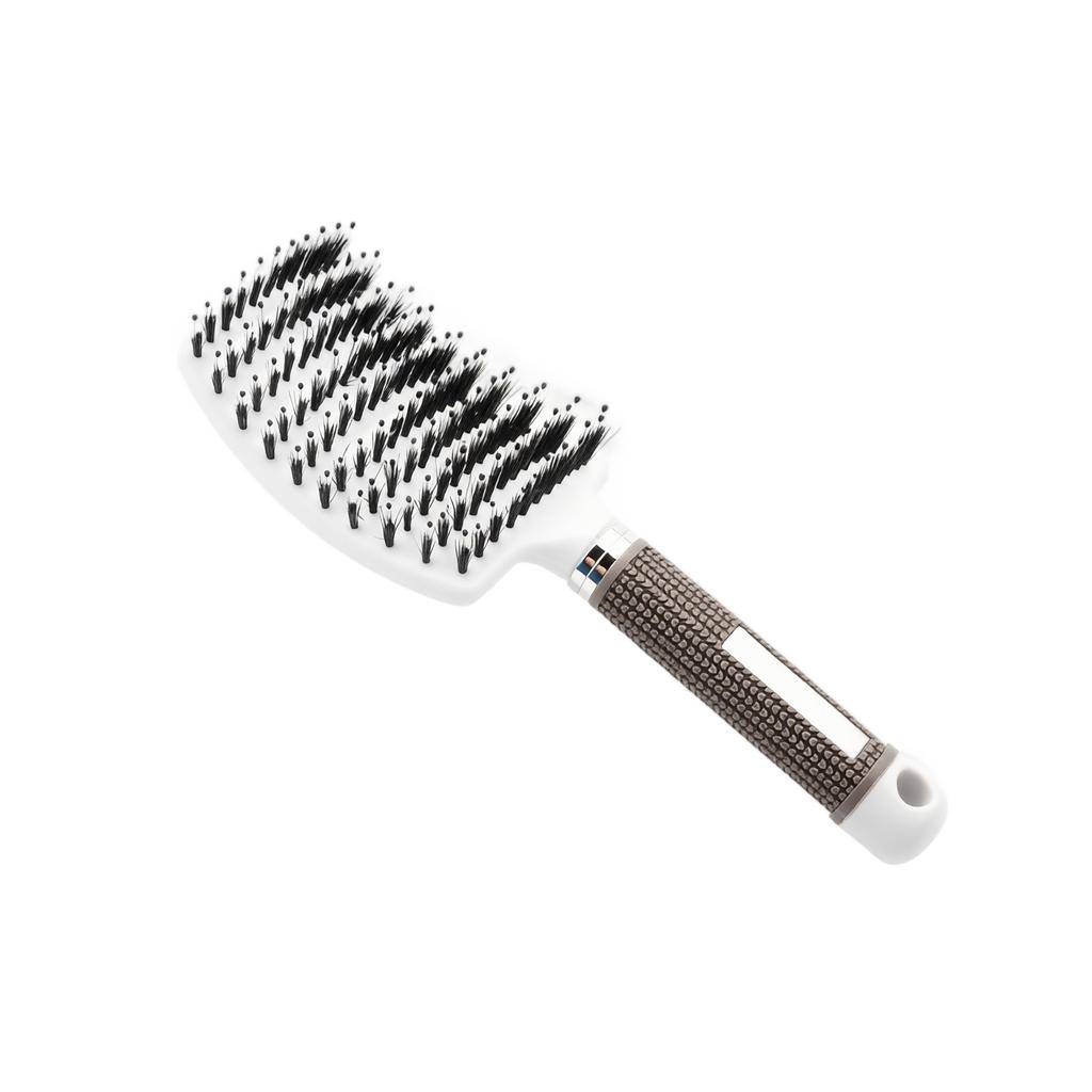 Curved Paddle Hair Brush with Boar Bristles Anti Static Detangling Styling Brush for Straight and Curly Hair Plastic Handle Nine Row Massage Comb