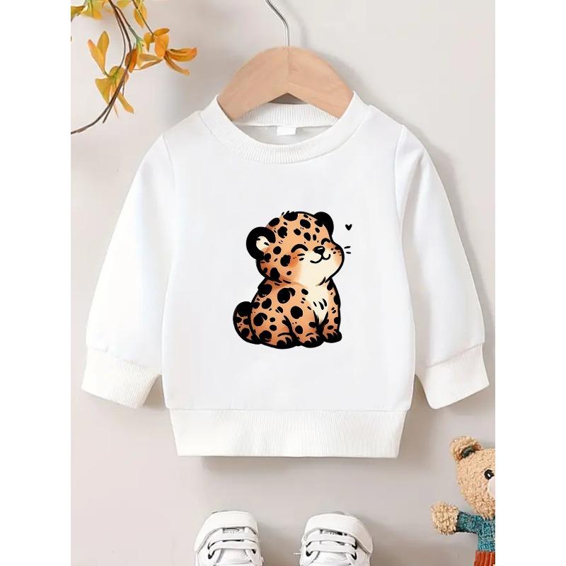 European sizes Cute Little Leopard Print Design, Soft And Comfortable Thin Round-Neck Sweatshirt for  Kids Aged 0-3 Years 110 белый
