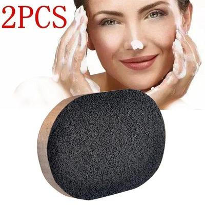 2Pcs/Set Soft Natural Black Bamboo Sponge Beauty Face Wash Cleaning Cosmetic Puff Charcoal Blacks Hot Sale