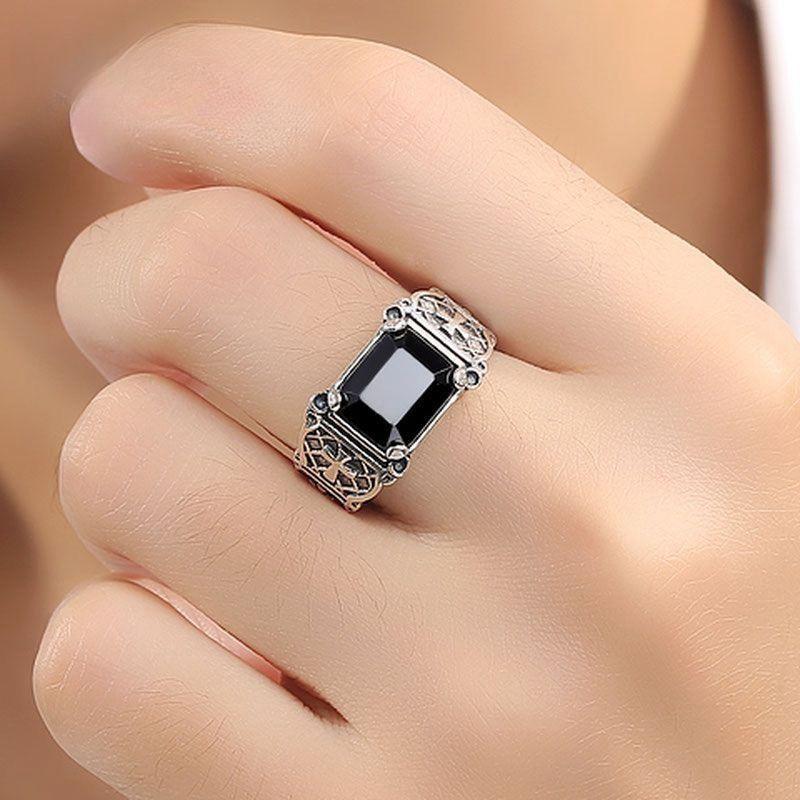 S925 Sterling Silver New Style Men Ring Fancy Trendy Domineering Personalized Hip Hop Cross Opening Ring Ornament