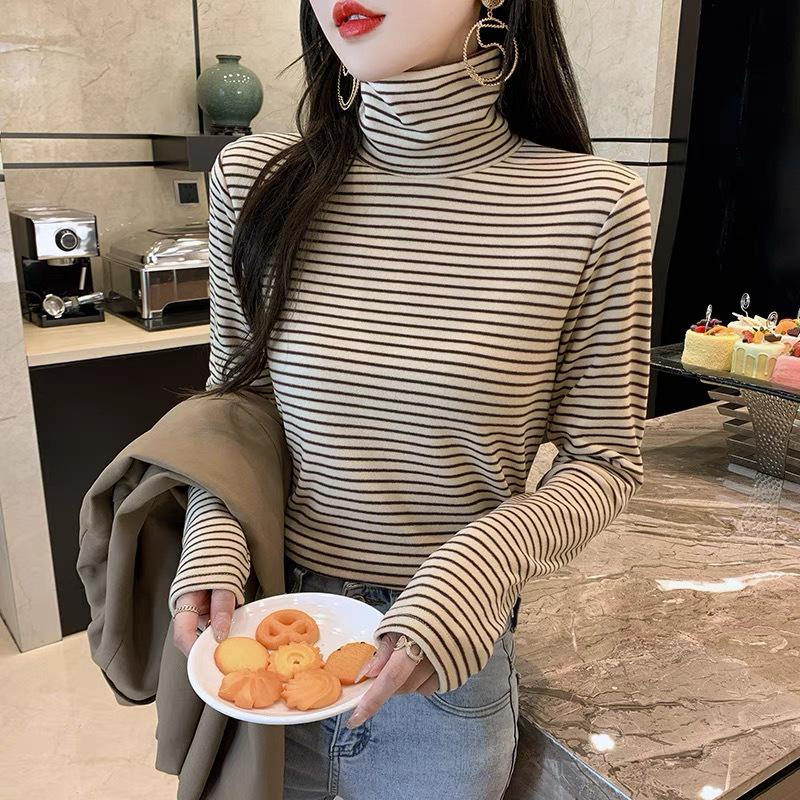 

Женский двухсторонний бархатный топ с полосатым длинным рукавом и высоким воротником - Мода Осень/Зима One Size (85-145 jin) хаки