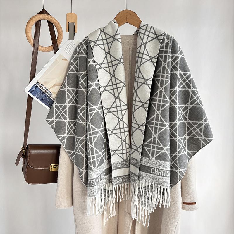 Winter-Imitat-Kaschmirschal Damen Herbst- und Winter-verdickter Fransen-Schal Zweifach verwendbar Warm und vielseitig