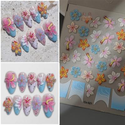 French Fairy 3D Embossed Flower Nail Art Stickers - Exquisite Adhesive Decoration