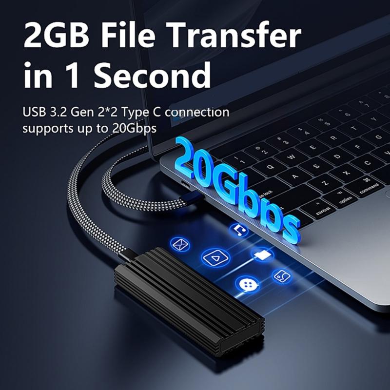 Aluminum M.2 NVMe Enclosure USB3.2 20Gbps Transfer Speed Heat Dissipation Easy Installation for 2230 2242 2260 2280