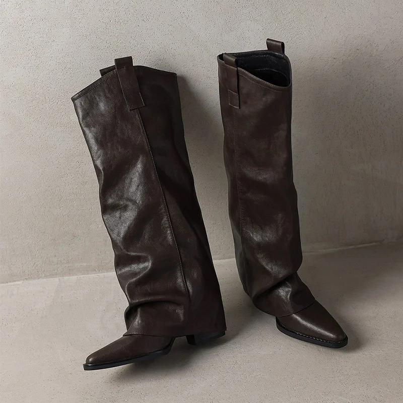 Women's High Boots Elegant Mid Heels Fashion Knee High Shoes 2026 Winter Pumps Chelsea Boots New Walking Leather Mujer De Botas