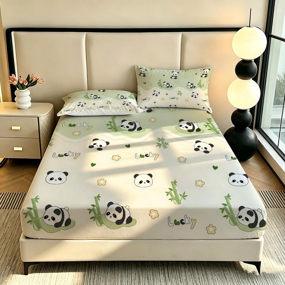 3pcs Cartoon Panda Printed Chipless Bed Sheet Set In Multiple Sizes, Soft Bed Cover, Bedroom Bedding Decoration, Gift Bedding