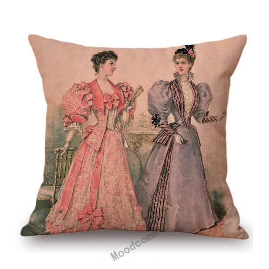 Elegant European Victorian Era Fashion Duchess Ladies Vintage Poster Royal Home Decorative Sofa Pillow Case Linen Cushion Cover