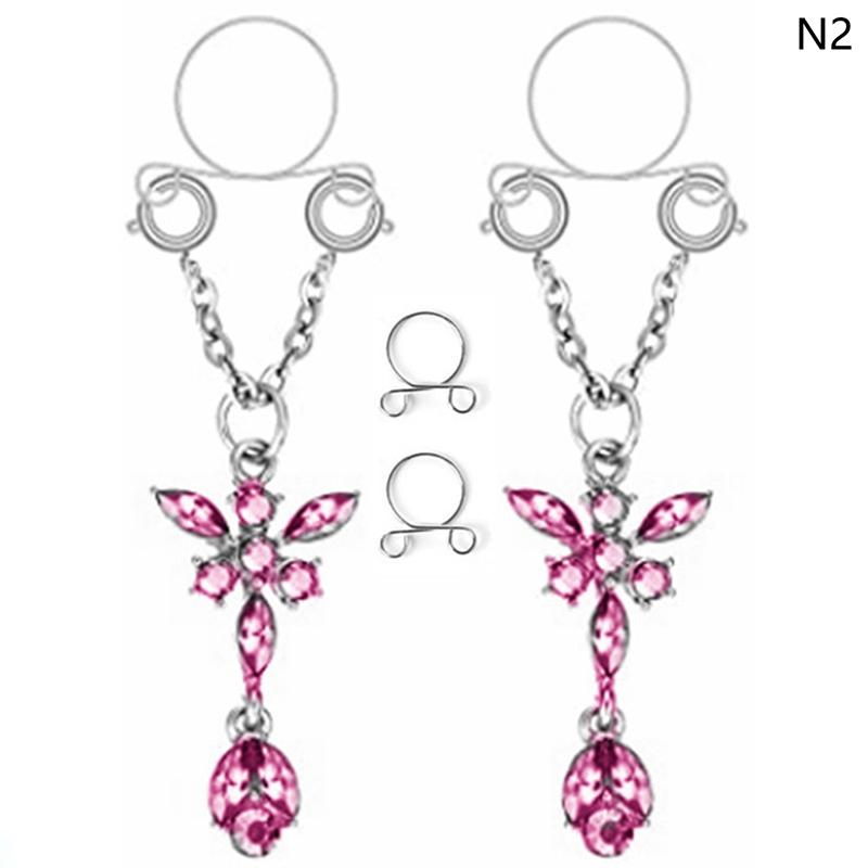 1 Pair Sexy Tassel  Butterfly Pendant Fake Nipple Ring For Women Girls Adjustable Faux Nipple Piercing Body Jewelry