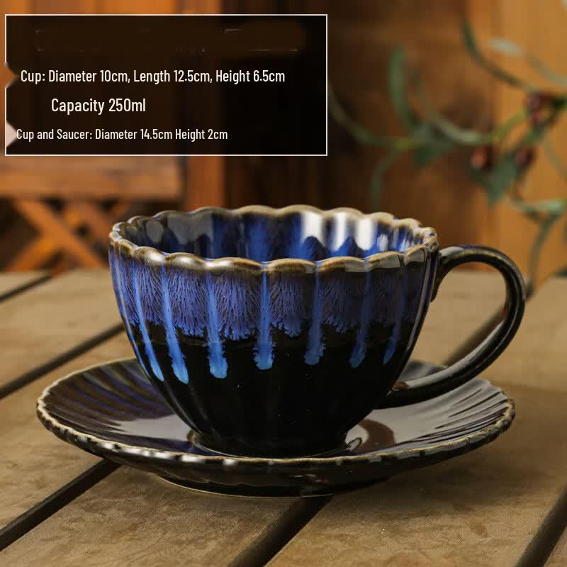 Deouxingguang Retro Ceramic Chrysanthemum Coffee Cup and Saucer