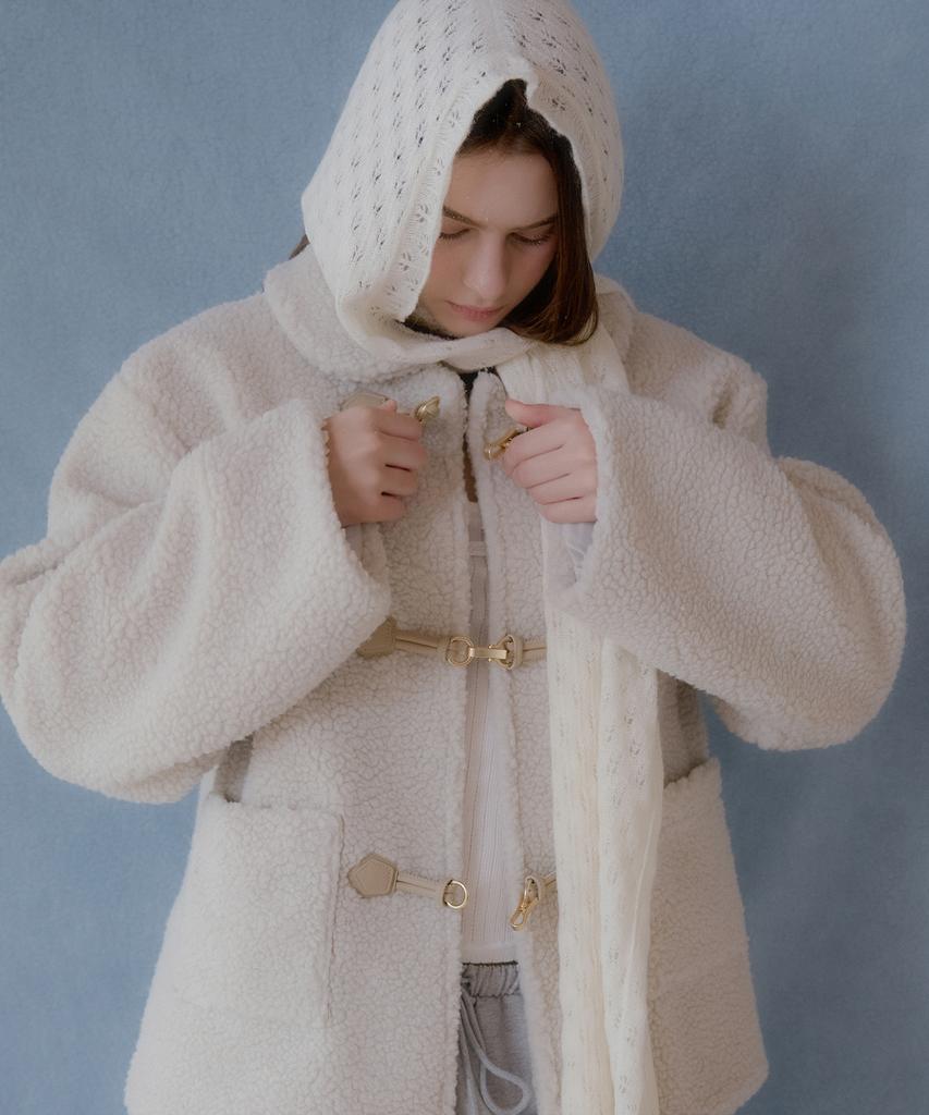 LETTER FROM MOON Pnine Shearling Buckle Jacket (Ivory)