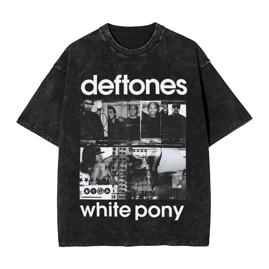 New Arrival Mens Clothes Ohms White Pony Deftones Rock Band Washed Short Sleeved Round Neck Y2k Tshirt Men Clothing Camisetas
