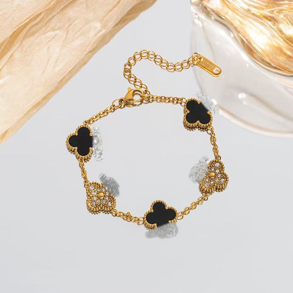 JYL TS Bracelet Diamond Clover  Stainless Steel Attracts Luxury & Fortune Black schauss розовый
