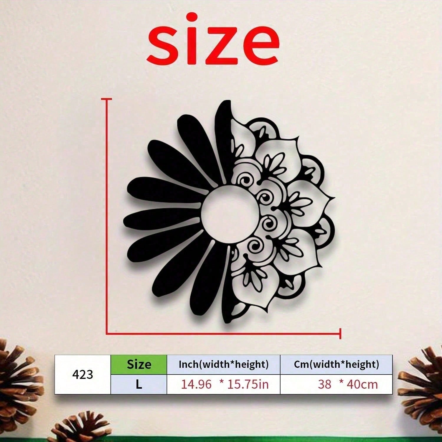 

Modern Metal Wall Art Floral Mandala Design Black White Gold Accents Home Decor Gift різнокольоровий