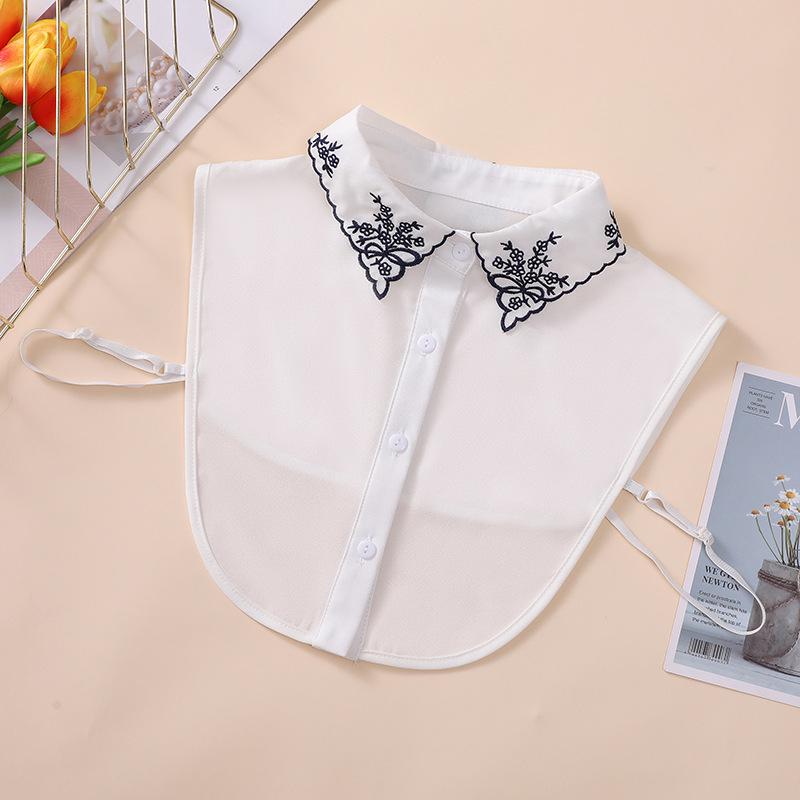 Jialeyi Retro Ethnic Embroidered Korean-Style White Fake Collar for Girls
