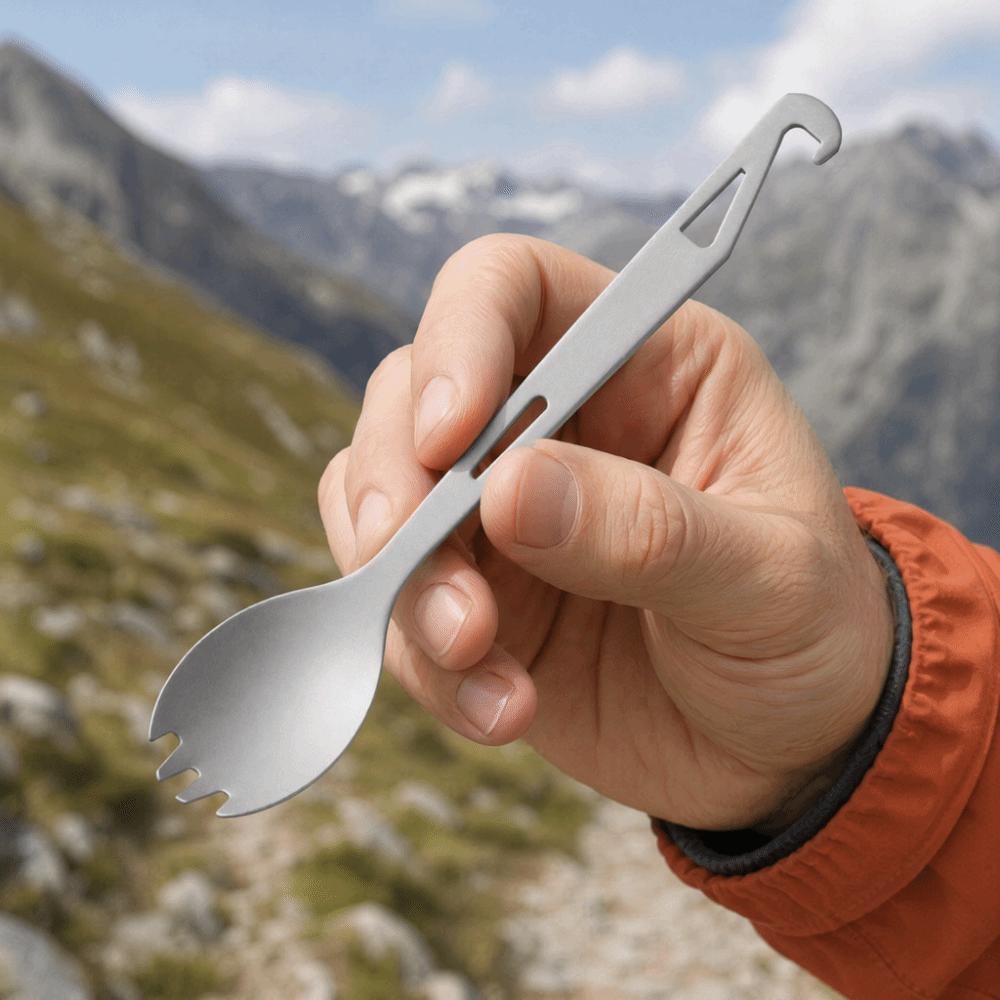 2 Pcs With Bottle Opener Titanium Spork With Tail Hook Lightweight Spork Camping Cutlery  For Hiking