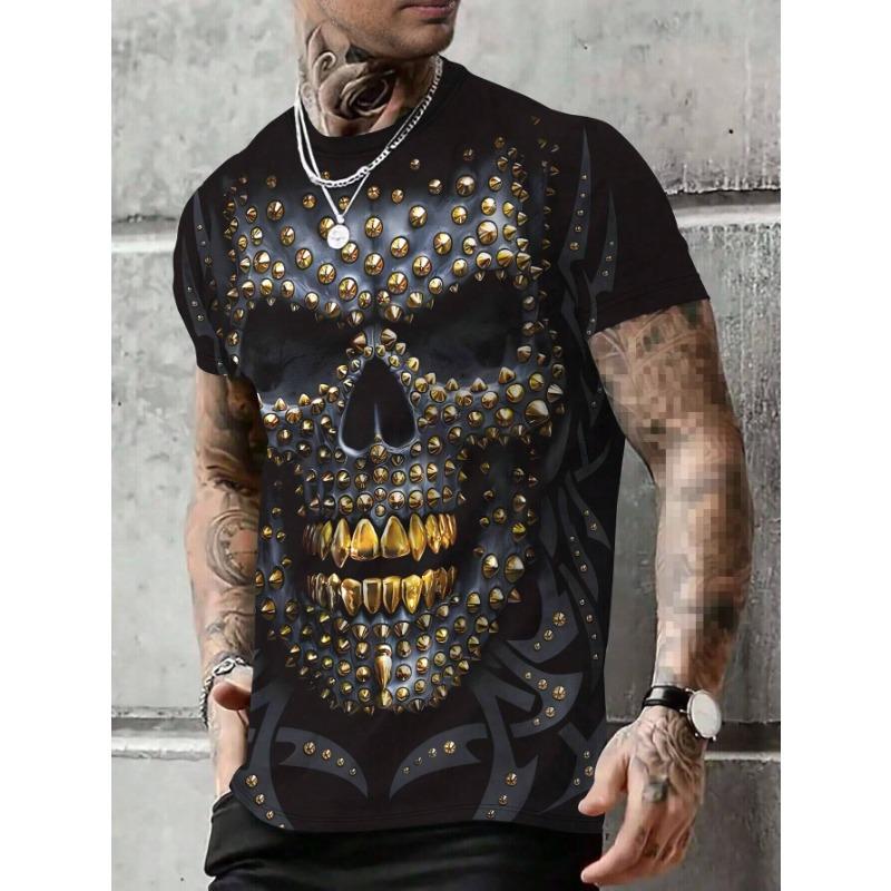 Summer Round Neck 3D Skull Print Top Fashionable Casual Short Sleeved Men's T-shirts