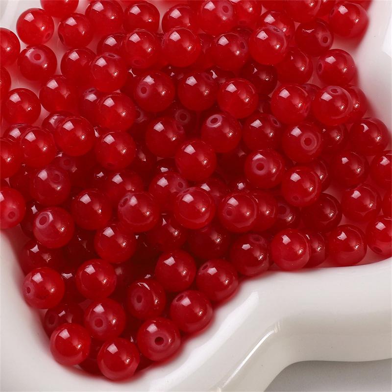 Glass Jelly Solid Color Imitation Jade Round Beads Loose Beads DIY Handmade Necklace String Beads Jewelry Accessories Beads for Jewelry Making
