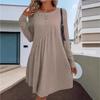 Women's Long Sleeve Knit A-Line Dress with Vertical Stripes