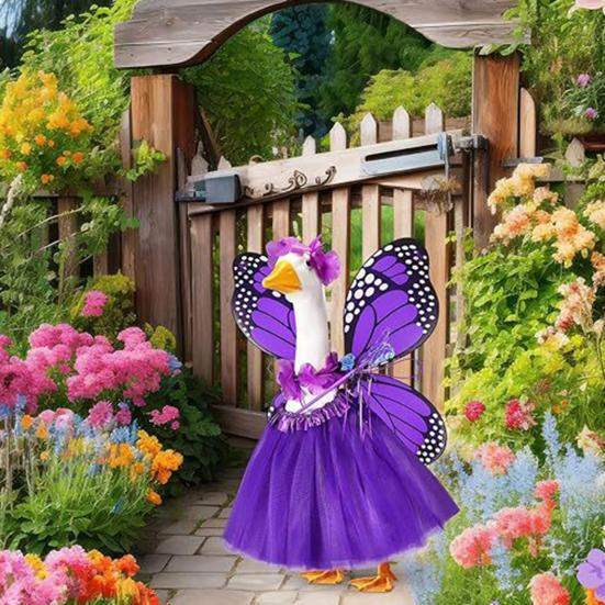 1 Set Butterfly Wing Porch Goose Costume Set Adjustable Size Fairy Wings Tutu Skirt Wand Flower Crowns Set Pet Outfit Garden
