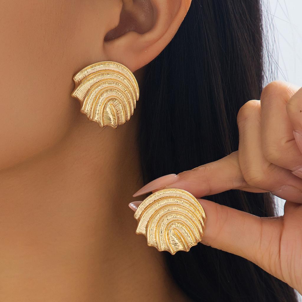 2 PCS/Set Vintage Conch Geometric Irregular Metal Jewelry Earrings Necklace Sets for Women Girls Creative Design Sense Sets