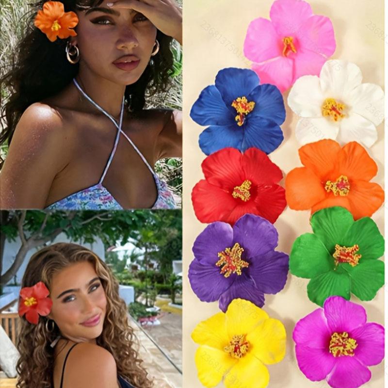 9 Pcs Hawaiian Flower Hair Clips For Women Artificial Flower Clips Plumeria Hibiscus Hair Clip 9pcs