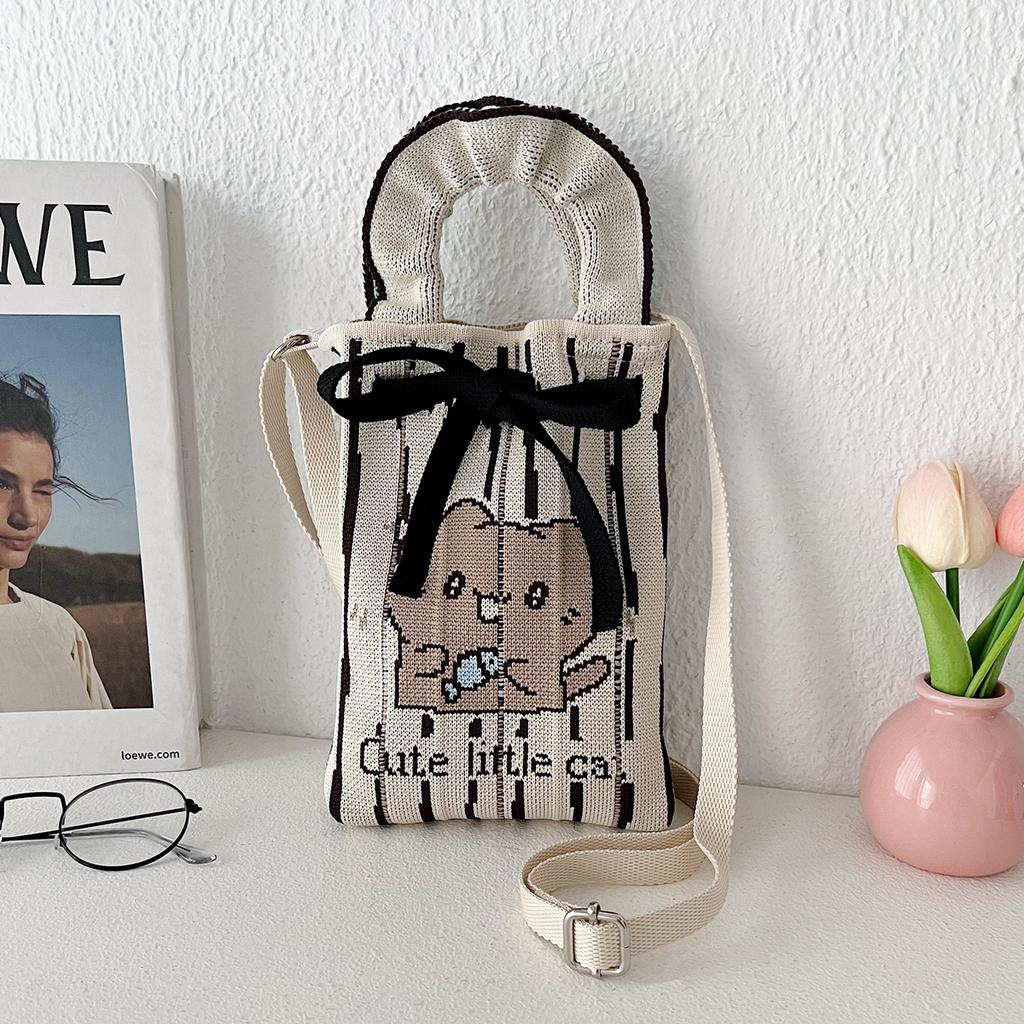 Niche Design Cute Cartoon Mini Knitted Mobile Phone Bag Versatile Small Portable Commuter Messenger Small Square Bag