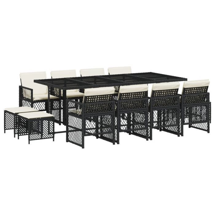 VidaXL Ensemble à manger de jardin 13 pcs coussins noir résine tressée, ensemble à manger d'extérieur, meuble à manger de 3210798