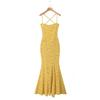 French niche suspender dress women's autumn vacation style elegant waist strap super long fishtail dress