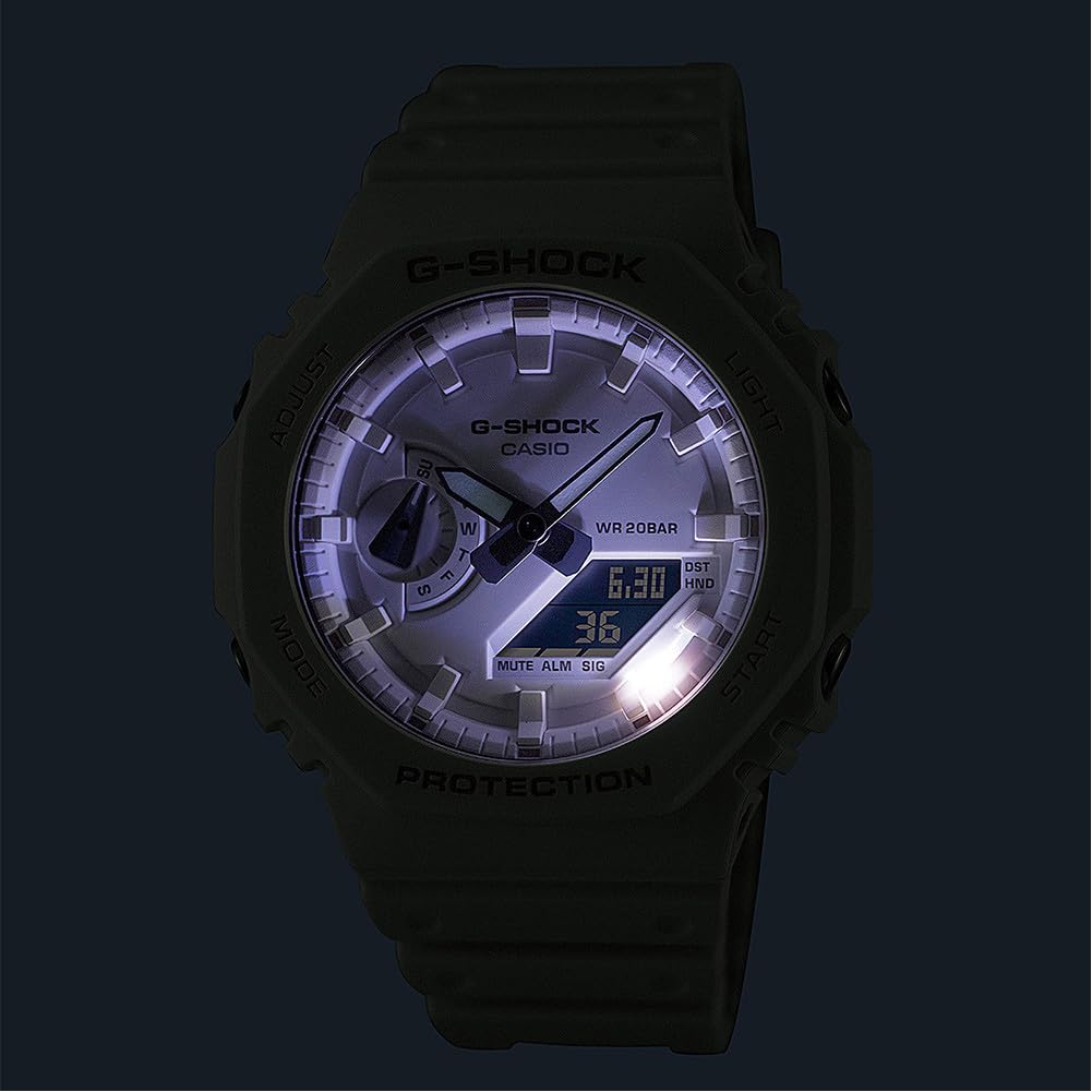 Casio Uni Quartz Watch with Plastic Analog-Digital Strap, GA-2100-7A7ER, White.