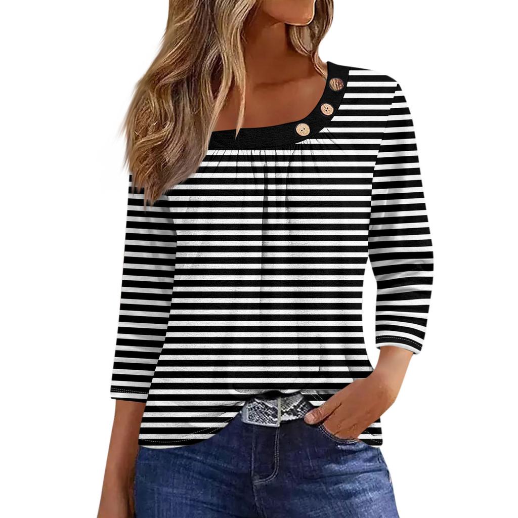 Women's T Shirt Tee Print Button 3/4 Sleeve Daily Weekend Fashion Basic Regular Top